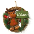 Couronne de Noël en rotin avec renne et panneau Welcome pour décoration murale - CX16026 Renne