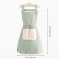 Waterproof green white striped kitchen apron with ruffles and beige towel pockets - Green - Cotton Linen Lace Apron