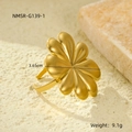 Detail view of 18K gold plated brushed petal ring with 3.65cm width and weight specs - Impressionist Flower Style(NMSR-G139-1)