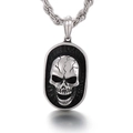 Punk style oval dog tag necklace with a 3D silver skull and twisted rope chain - Skull Design (KP99625-KJX)