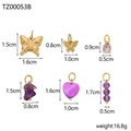 Size guide for geometric gold-plated purple charms showing butterfly and heart shapes - TZ00053B-1 (Purple Stone/Butterfly Set)