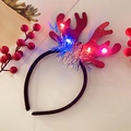 Christmas headband with red glitter antlers, LED lights and festive tinsel decor - 39# Red Antler Headband with Ribbon