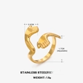 Gold plated stainless steel adjustable hug ring with minimalist hand palm design - Hug Style (ZN005G)