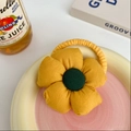 Cute yellow fabric sunflower hair tie with dark green button center for little girls - Yellow Big Flower Scrunchie