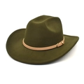 Detailed view of dark green wool felt hat featuring a leather strap with golden buckle - M (56-58cm) / Army Green