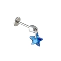 Piercing oorknopje van chirurgisch staal met blauwe kristallen ster hanger - 0.8*6mm Platte Achterkant Staaf / Blauw (Enkel Stuk)