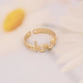 Close-up of golden stainless steel open ring with creative Love script design - Love Letter Integrated Style (14#)