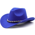 Classic royal blue wool felt cowboy hat with handmade two-tone beaded band accessory - Sapphire Blue