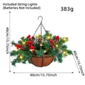 Künstlicher Weihnachts-Hängekorb mit roten Beeren, Zapfen und warmen LED-Lichtern - H1-19 Klassischer Korb / Mit 10 LED-Leuchten/Batterie Nicht Enthalten