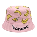Dettaglio cappello a secchiello in cotone rosa con stampa di banane gialle e testo - 54cm (3-8 anni) / Rosa