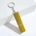 Detail of yellow rhinestone portable perfume bottle keychain with silver metal clip - C17-Yellow