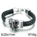 Men's retro black braided leather bracelet with vintage silver cobra snake charm - Black Woven Cobra Style (KB44125-D)