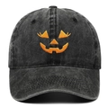 Casquette de baseball en jean noir délavé avec broderie citrouille orange pour Halloween - Taille unique / Noir