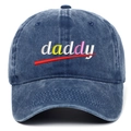 Vintage washed blue denim baseball cap with daddy embroidery and curved brim - One Size(Adjustable) / Washed Navy Blue