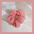 Soft pink textured scrunchie with plaid pattern for casual and sweet daily hair styling - 1043F Pink Puff Chiffon Plaid Texture