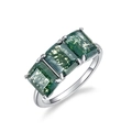 Anello in argento S925 con tre pietre di agata muschiata verde a taglio rettangolo - US 6# / Oro Bianco Argento Spesso
