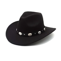 Chapeau de cowboy noir classique en laine avec ruban en cuir et boucles argentées - M(56-58cm) / Noir