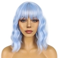 Short wavy water wave wig in light ice blue color with bangs for festive cosplay - Sky Blue