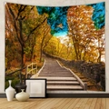 Detail of forest landscape wall tapestry with autumn trees and stone path scenery - Brushed Fabric / 73X95CM / SL07-30 (金秋石阶)