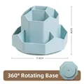 Sky blue 360-degree rotating desk organizer with multi-compartment honeycomb design - Rotating Style / Blue