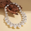 Elegant vintage Baroque style faux pearl and rhinestone necklace for women - Silver White