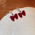 Elegant red velvet bow earrings with golden needle and sparkling crystal accents - 43# Silver Needle - Red - Bow (Real Gold Plated)