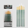 Artist paint brush set with 6 green handles and white nylon bristles for acrylic oil - 6Pcs Round Peak HB6203B / Dark Green