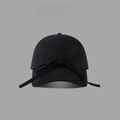 Women's black UV protection sun hat with a decorative bow and foldable fabric - Butterfly Tie Rope Baseball Cap / Black