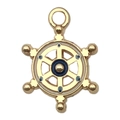 Golden ship wheel alloy pendant with blue enamel details for DIY jewelry making - 1Pc Blue & White Helm (18x13mm)