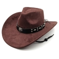 Classic dark brown western cowboy hat in suede finish with studded leather band decor - M(56-58cm) / Chestnut