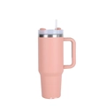 Pink 40oz stainless steel insulated tumbler with large handle, white lid and clear straw - 40oz / Light Pink