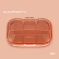 Large red 6-compartment pill organizer with semi-transparent lid and storage sections - Large 6-Grid Red