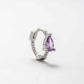 Silver twisted hoop earring with a purple teardrop zircon pendant shown in front view - Twisted Hoop Purple Teardrop (A28-5#) / Single Piece