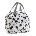 Isolierte Lunchtasche mit Kuhmuster, Fronttasche und gestreiften Griffen für Picknick - Kuhmuster