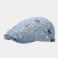 Detail of light blue denim hat featuring butterfly sequins and silver glitter accents - Adjustable / Light Blue