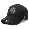 Black mesh baseball cap with embroidered shield patch and breathable grid fabric - Black With White Embroidery