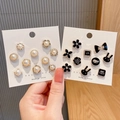 Decorative faux pearl and black enamel brooch set with gold alloy base and chic patterns - Pearl and Vintage Style