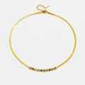 Collana a catena piatta a serpente dorata con dodici zirconi colorati rotondi - Collana (86276)