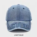 Light blue denim baseball cap with vintage wash and 3D ACTION letter embroidery - M (54-58cm) / Light Blue