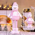 Poupée bonhomme de neige rose à paillettes avec pieds télescopiques réglables de 35 à 48cm - Petit bonhomme de neige télescopique rose