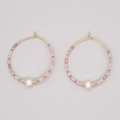 Bohemian beaded hoop earrings with pink and gold beads and center pearl detail - Lotus Pink Pearl (MI-E220218K)
