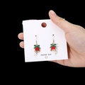 Christmas bell drop earrings with red and green enamel, bow, and white pearl bead - Red Bell with Pearl