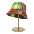 Colorful plaid plush bucket hat for women in vibrant red, green and blue patterns - M (56-58cm) / Multi-color Plaid