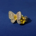 Luxurious yellow zircon butterfly open ring in gold finish with sparkling pavé details - Gold Base Yellow