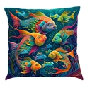 Square marine pillow cover featuring colorful tropical fish illustration on white background - Super Soft Velvet / 45x45cm / Pattern C