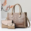 Set borse 3 pezzi marrone motivo coccodrillo con borsa tote e portacarte - Cachi