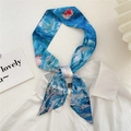 Impressionist oil painting style blue silk scarf tied on a white shirt collar - 6x105cm / Red Brocade Fish