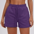 Pantaloncini sportivi viola scuro a vita alta con coulisse in maglia di cotone pesante - S / Viola Scuro