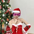 2025 New Year party glasses in purple worn with festive Christmas velvet costume set - Rose Red Long 2025 Glasses