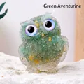 Green aventurine owl figurine with gold foil accents and purple eyes decor - Approx. 5*6cm / Aventurine Jade